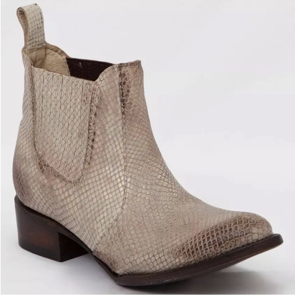 Freebird by Steven | Women’s cream faux snakeskin Lasso ankle boot slight heel 8